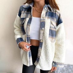 Patchwork Plaid Teddy Coat, iBuyXi.com Winter Cardigan, Cooler Look, Teddy Jacket, Sherpa Jacket, Fleece Coat, Warm Jacket, Winter Coats Women, Cardigan Coat, Long Sleeve Cardigan