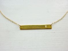 gold initial bar necklacegold bar initial by MomentusNY on Etsy Gold Bar Necklace With Nameplate For Everyday, Minimalist Gold Nameplate Bar Necklace, Personalized Gold Bar Necklace Minimalist Style, Simple Gold Bar Necklace For Gift, Gold Bar Necklace Personalized, Bar Necklace Gold, Stony Brook, Engraved Bar Necklace, Necklace Name