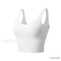 Lasaky - High-Strength Sports Bra for Posture Support During Running and Yoga Workouts Cheap White Sports Bra For Workout, Cheap Breathable White Sports Bra, Basic White Tank Top For Gym, White Fitted Tank Top For Sports, White Basic Tank Top For Gym, White Sports Bra For Low-impact Activities, White High Stretch Sports Bra For Light Sports, White Sports Bra For Light Exercise In Summer, White Sports Bra For Light Summer Sports