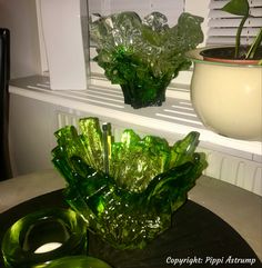 Humppila art glass by Pertti Santalahti Plants, Green