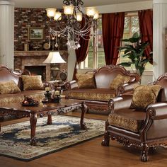 a living room filled with furniture and a chandelier