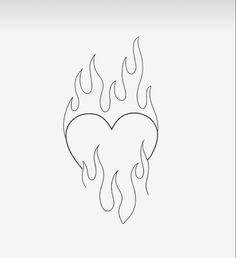 the outline of a heart with flames coming out of it's center, on a white background