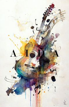 an abstract guitar with musical notes on it