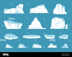 icebergs and snow caps on blue background - stock image