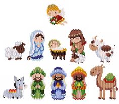 cross stitch christmas nativity images are shown in this image, including the birth of jesus and baby jesus