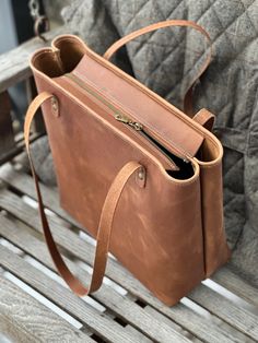 "CUSTOMIZABLE LARGE Genuine Leather Tote Bag *LIFETIME WARRANTY* STANDARD options: *Large size! ~13H\" x ~15W\" x ~6.25\" open top * NEW! ZIPPERED TOP *Rolled Top  *10\" drop shoulder strap *1 interior pocket (doubles as 2) DELUXE options: * NEW ZIPPER TOP!! *2 inner pockets (1 zippered, 1 open) *Feet (5 of the hardware color you choose) *Keychain Strap w/ fob *Choose shoulder strap leather Handmade in Potter Co. PA in my little sew shop ~B." Classic Shoulder Bag With Interior Card Slots As Gift, Large Capacity Tote Bag For Personal Use, Gift Tote Bag With Zipper Pocket, Classic Double Handle Shoulder Bag For Gift, Classic Double Handle Shoulder Bag As Gift, Classic Double Handle Shoulder Bag Gift, Zipper Pocket Shoulder Bag For Gift, Briefcase Tote As Gift, Modern Bag With Zipper Pocket For Gift