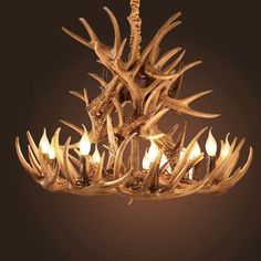 a chandelier with antlers hanging from it