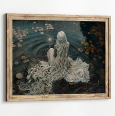 a painting of a woman sitting in the water with her back turned to the camera