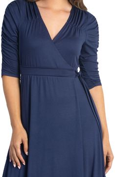 Streamlined and elegant, this billowy faux wrap dress features ruched detailing and a kinetic high-low hem. 57 1/2" length Surplice V-neck Elbow-length sleeves 95% polyester, 5% spandex Hand wash, dry flat Imported Elbow Sleeve, Elbow Length Sleeve, Faux Wrap Dress, High Low Hem, Nordstrom Dresses, Sleeve Dress, High & Low, High Low, Wrap Dress