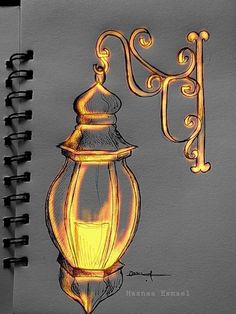 a drawing of a lamp with the letter f on it