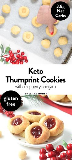 keto thumbprint cookies with raspberry glaze are ready to be eaten