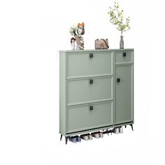 Modern 3-Tier Manufactured Wood Shoe Storage Cabinet in Sleek Black Finish - 31"L x 7"W x 46"H Green Shoe Cabinet Entryway, Wood Shoe Storage, Wood Shoe Rack, Wood Shoe, Wood Shoes, Entryway Wall, Living Room Cabinets, Shoe Storage Cabinet, Cabinet Drawers