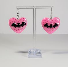 Pink Novelty Jewelry For Valentine's Day, Pink Heart Earrings With Ear Wire For Valentine's Day, Fun Dangle Earrings For Valentine's Day, Cute Pink Pierced Heart Earrings, Heart-shaped Halloween Party Earrings, Halloween Party Heart-shaped Earrings, Cute Pink Heart Pierced Earrings, Handmade Heart-shaped Novelty Earrings, Valentine's Day Heart-shaped Novelty Earrings