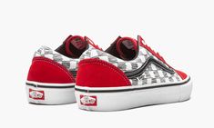 The Vans Old Skool Pro “Sketched Checkerboard” maintains the silhouette's signature aesthetic but elevates it with a distinctive checkerboard pattern across the upper in alternating colors.  This updated Vans style brings newness with a hand-drawn checkerboard pattern in black on the midfoot canvas panels.  It joins solid red suede and a black leather Vans stripe.  The patented style delivers an enhanced skateboarding experience with features that include a vulcanized construction, padded collar Black Leather Vans, Signature Aesthetic, Leather Vans, Vans Checkerboard, Vans Style, Checkerboard Pattern, Stadium Goods, Bmx Bikes, Solid Red