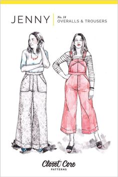 Jenny Overalls & Trousers Pattern By Closet Core - The Farmer's Daughter Fibers Dungarees Pattern, Painted Overalls, Overalls Style, Closet Core Patterns, Trousers Pattern, Trouser Pattern, Zipper Parts, Paper Sewing Patterns, Overalls Pants