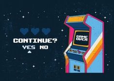 an old arcade machine with the words continue? yes no