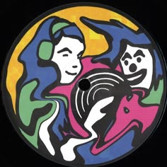 an image of two people in the middle of a circular artwork on a black background