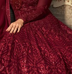 Ruby Red Designer Heavy Embroidered Wedding Anarkali Suit-Saira's Boutique