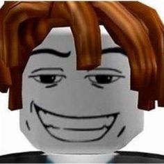 the lego character is smiling and wearing his hair in two different directions to make it look like he's looking at something