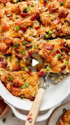 a casserole dish with meat and vegetables on it, ready to be eaten