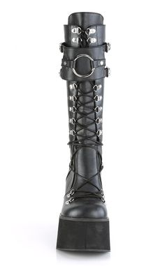 Kera-200 Knee High Platform Boots-Demonia-Tragic Beautiful High Platform Boots, Demonia Boots, Black Platform Wedges, Knee High Platform Boots, Goth Boots, Creepers Shoes, Demonia Shoes, Vegan Leather Boots, Leather Knee Boots