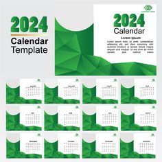 a calendar with green geometric shapes on the front and back cover is shown in this image