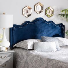 Baxton Studio Nadeen Modern and Contemporary Navy Blue Velvet Fabric Upholstered King Size Headboard FredCo theFredCo Navy Blue Headboard, Blue Velvet Headboard, Queen Upholstered Headboard, Blue Headboard, Full Size Headboard, Blue Velvet Fabric, Queen Size Headboard, Full Headboard, Velvet Headboard