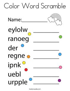 a color word scramble with the words below it