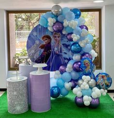 balloons and decorations for a frozen princess birthday party