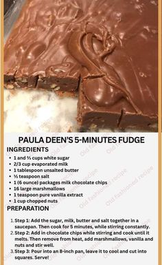 5 Minute Fudge, Homemade Fudge Recipes, Easy Candy Recipes, Peanut Butter Fudge Easy, Fudge Ingredients, Paula Deen Recipes, Fudge Recipes Easy, Homemade Fudge, Candy Recipes Homemade