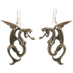 1.5 x 2" Mythological Flying Female Sea Serpent Earrings, GPE, USA! Medieval Props, Serpent Earrings, Sea Serpent, Geek Fashion, Gothic Fashion, Silver