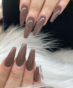 Ballerina Nails Long Classy, Brown Ballerina Nails, Brown Acrylic Nails Coffin, Full Nails, Tan Nails, Grey Acrylic Nails, New Year Nails, Brown Acrylic Nails, Natural Acrylic Nails