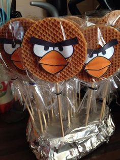 some kind of waffles that look like angry birds on top of each other