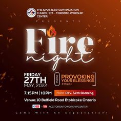 a flyer for the fire night event