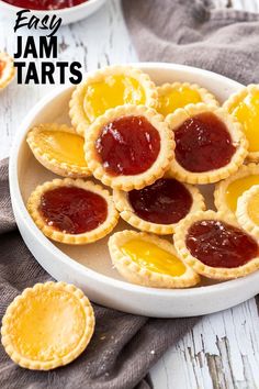 small jam tarts on a white plate