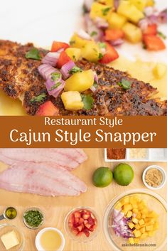 the recipe for cajun style snapper with pineapples, mangoes and other ingredients