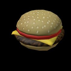 a hamburger with cheese, tomato and lettuce on it's bun is flying through the air