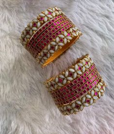 Kundan Thread Bangles, Silk Thread Kundan Bangles, Kundan Clips, Engagement Bangles, Pink Bangles