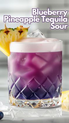 Blueberry Pineapple Tequila Sour Pineapple Tequila, Tequila Sour, Cocktail Drinks Alcoholic, Mixed Drinks Alcohol, Tequila Drinks, Cooking Easy