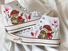 The embroidery work of the pictures is made by me in my spare time, I get a lot of fun from it, I want to share it with more people, so I open this shop, I hope you like it too. + Product price includes: Shoes + hand embroidered design as shown + I will update the shipping order Number as soon as I complete the order All designs are 100% handmade In addition to the embroidery patterns I post, I am glad to receive your own custom embroidery patterns with a very small fee $10- $15 (depending on th Casual High-top Sneakers With Custom Embroidery, Embroidered Canvas Low-top Sneakers, Handmade Low-top Sneakers For Spring, Handmade Low-top Spring Sneakers, Custom Converse High Tops, Embroidery Converse, Converse Embroidery, Converse Chuck 70s, Unique Wedding Shoes