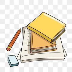 a stack of books with a pencil and eraser on the table png clipart