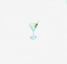 a drawing of a martini glass with a green olive garnish