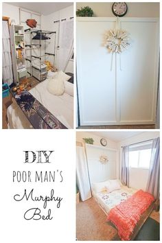 four different pictures with the words diy poor man's murphy bed