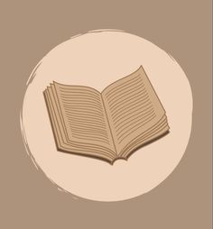 an open book sitting on top of a white and beige circle with a brown background