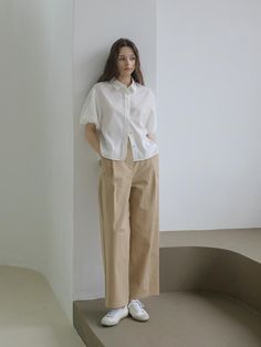 Composition : 73% cotton, 27% nylonColor : BEIGE_S,BEIGE_M,BLACK_S,BLACK_MCountry of Origin : Republic of Korea Baggy Cotton Wide Leg Pants For Work, Boxy Fit Cotton Wide-leg Pants, Boxy Fit Wide-leg Cotton Pants, Boxy Fit Cotton Bottoms For Work, Beige Pants, Wide Pants, Pants Straight, Composition, Band