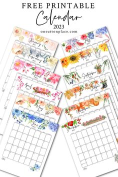 three free printable calendars with flowers on them