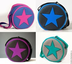 four different styles of purses with stars on them