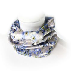 This is a hand painted, printed, hand cut and sewn 4 in 1 scarf in luminous velour backed by our "Ah so Soft" silky knit. This pattern is our blue forget-me-nots watercolor on a khaki background backed by soft silky knit.This soft, beautiful and versatile scarf can be worn as an all day neck cowl scarf and also can be used as a cute hat band or hair scarf/head band. Great for all ages and wearable in 3 seasons. You can wear this scarf for dress, at the office, for workouts, running, walking, bik Scarf For Dress, Khaki Background, Artisan Gifts, Ladies Scarf, Forget Me Nots, Scarf Dress, Artisan Gift, Cowl Scarf, Scarf Headband