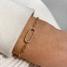 This bracelet is made of 14k gold and 36 white sparkling diamonds totaling .11 cts It's adjustable-so one size fits most! We make every effort to keep this style in stock but sometimes it does sell out! If that happens, please allow up to 8 weeks for us to make this just for you. If you need something by a specific date please do not hesitate to reach out & confirm a ship date with us before ordering: shop@katiediamondjewelry.com. 14k Gold Bracelets With Pave Setting For Gift, Diamond Bracelet With Pave Setting For Gift, Diamond Bracelet With Pave Setting As Gift, Rose Gold Tennis Bracelet With Pave Setting As Gift, Diamond Bracelet With Adjustable Chain, Luxury Diamond Tennis Bracelet With Adjustable Chain, Adjustable Luxury Diamond Chain Bracelet, Diamond Tennis Bracelet With Rectangular Links As A Gift, Diamond Tennis Bracelet With Rectangular Links