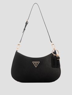 Elevate your handbag collection with this chic shoulder bag crafted in a textured faux-leather construction with an allover Quattro logo print, front icon hardware and a top-zip closure. Black Purses And Handbags, Bag Guess, Guess Shoulder Bag, Expensive Bag, Guess Bag, Trendy Purses, My Style Bags, Purse Essentials, Guess Purses